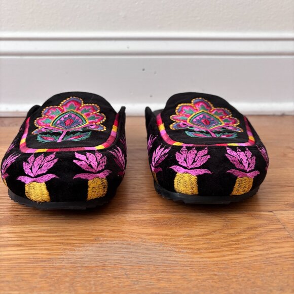 FARM Rio Black Velvet Tapestry Clog Mules - Picture 6 of 9